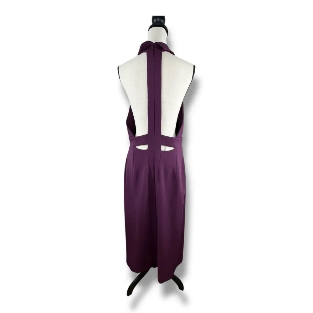 FRAMED Burgundy Deep-V Neck Evening Dress Cut-out Back  Front Wrap Slit New Sz L - Picture 3 of 13